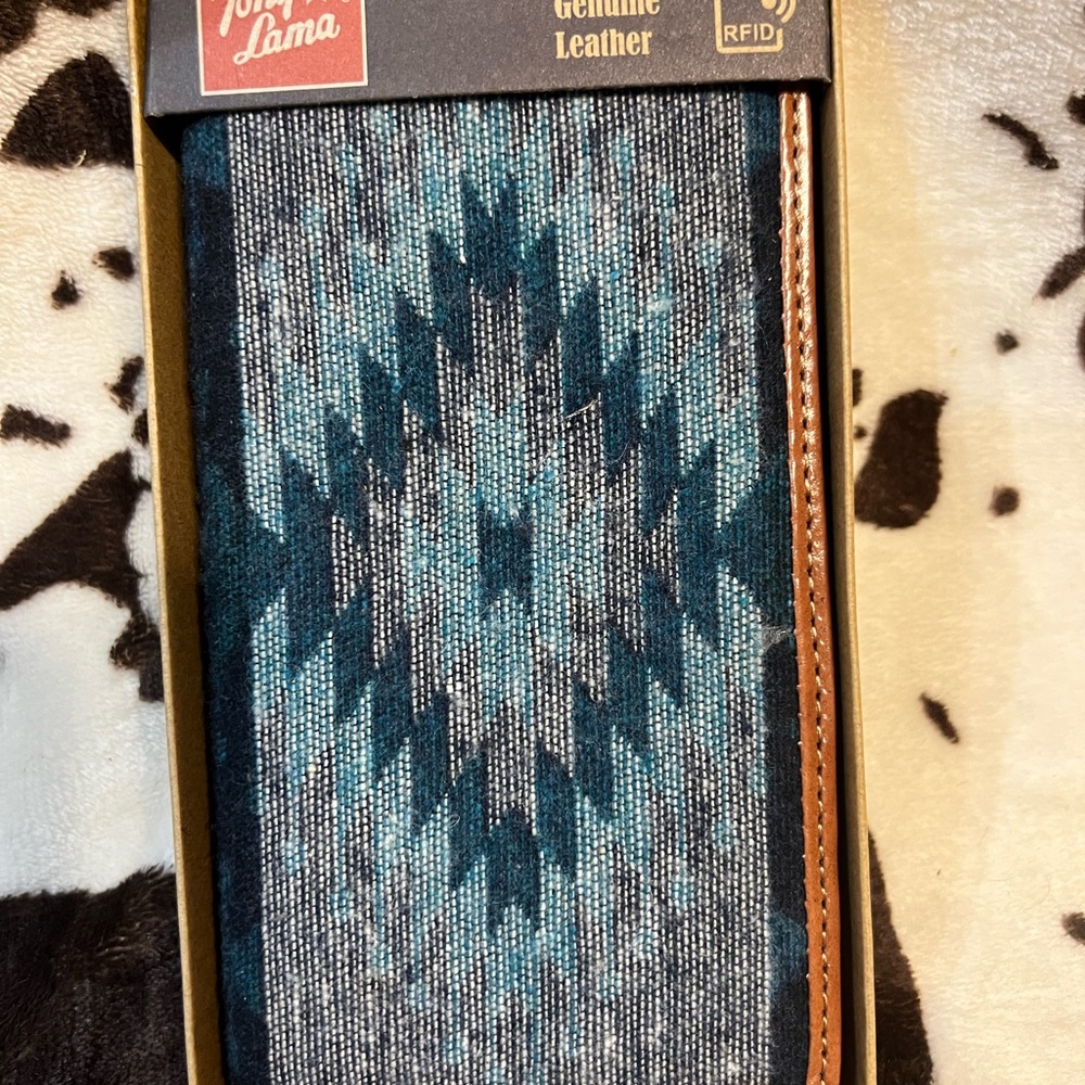 Tony Lama Teal and Brown Leather rodeo wallet